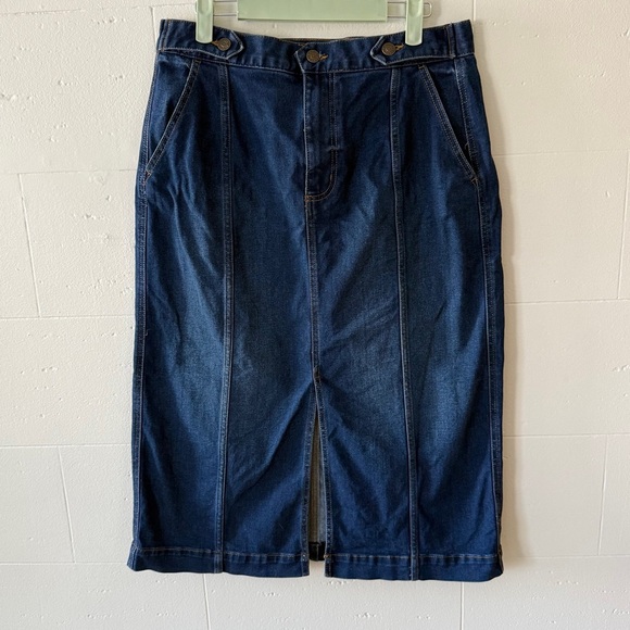 Chaps Dresses & Skirts - Chaps | Dark Denim Midi Skirt Front Slit High Rise | Size Large